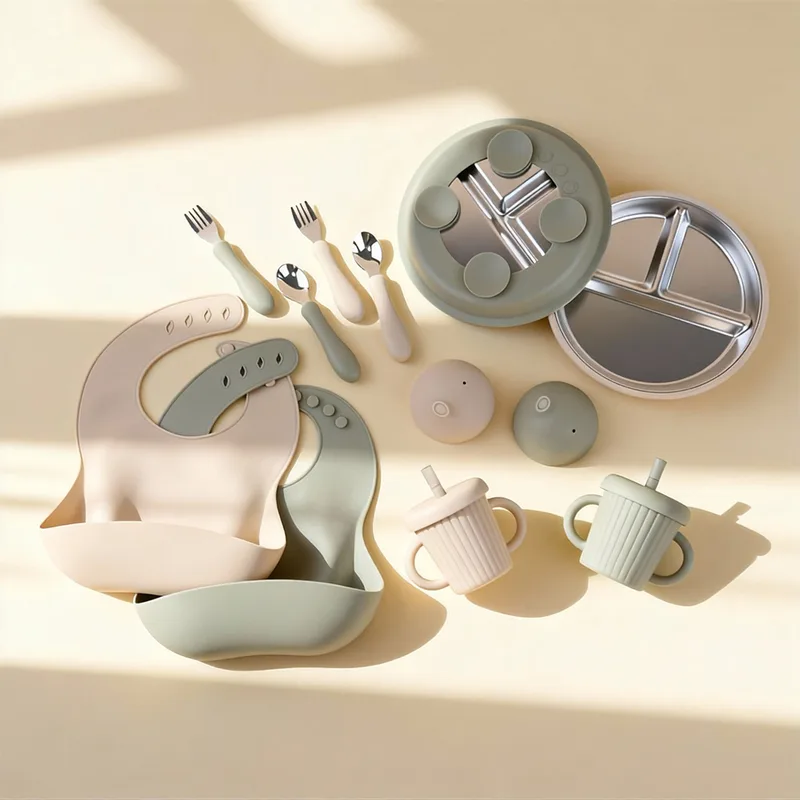 Custom sage green silicone baby feeding set by Bangxing